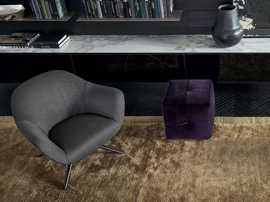 Upholstered trestle-based fabric armchair with armrests | Mad Chair by Poliform