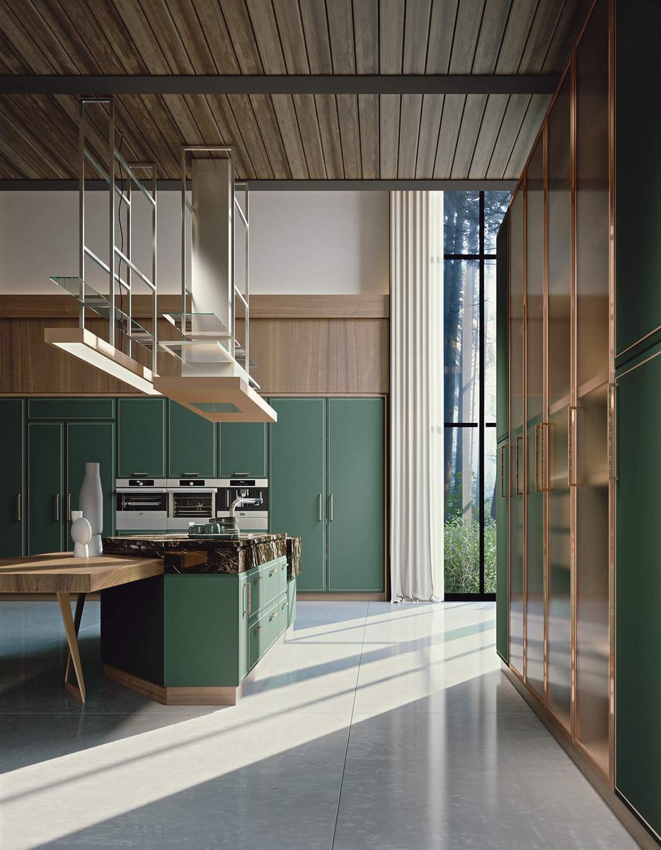 Custom kitchen with island Martini interiors Essenza Supernatural Green And Copper