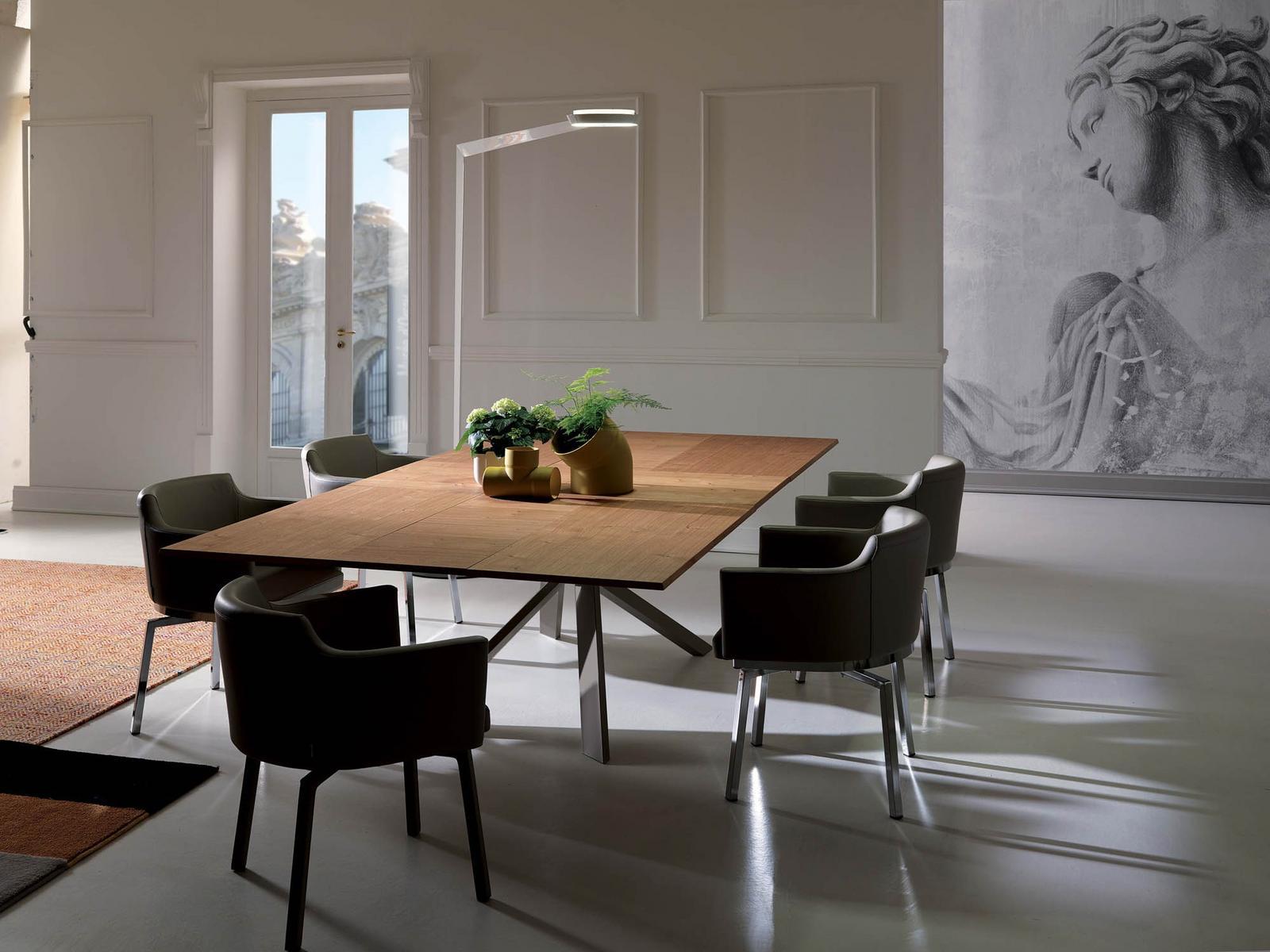 Extending rectangular steel and wood table | 4x4 by Ozzio Italia