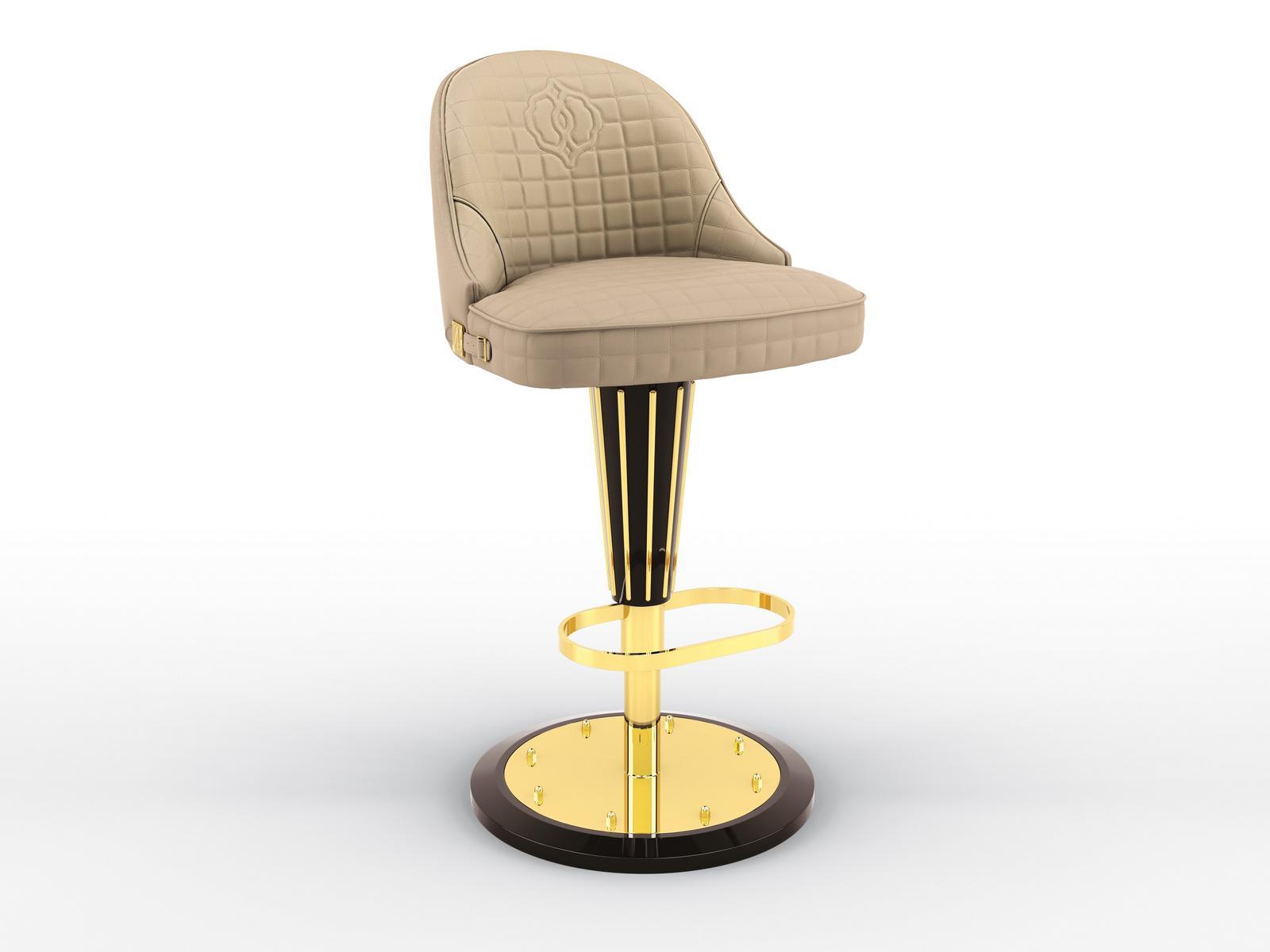 High leather barstool with back | Ophelia by Bruno Zampa