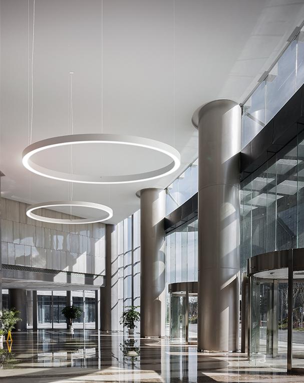 Direct-indirect light aluminium pendant lamp | Golden Ring by Panzeri