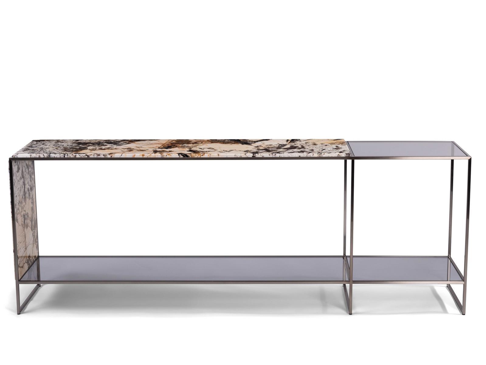 Rectangular marble console table with shelving | Mondrian by Visionnair