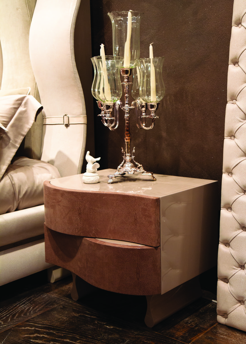 Rectangular leather and wooden bedside table | Ola by Mantellassi 1926