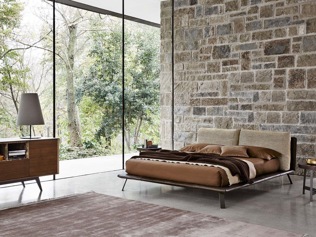Upholstered leather double bed | Kahana by Ditre Italia