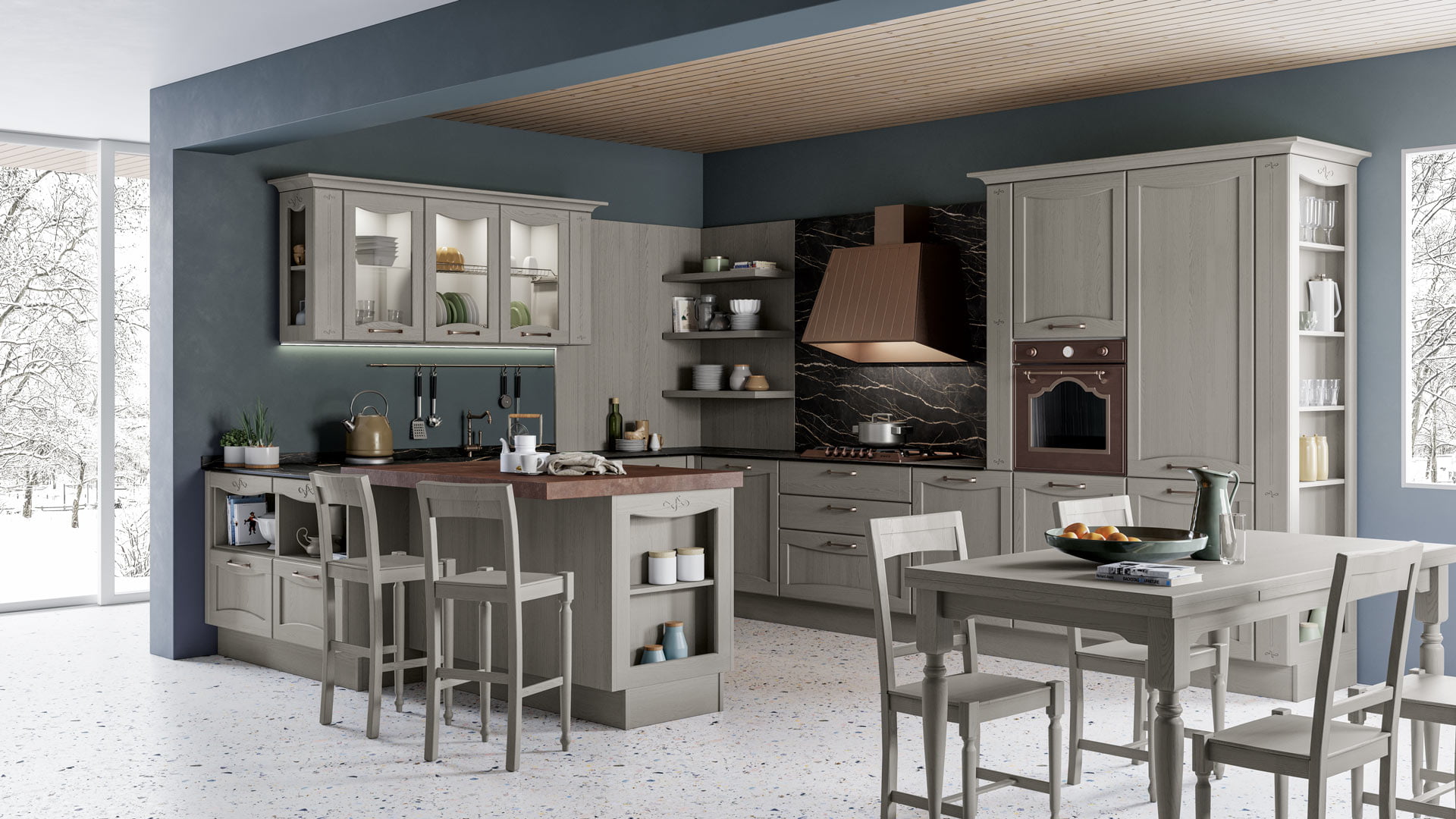 Wood kitchen with handles Creo kitchens Aurea