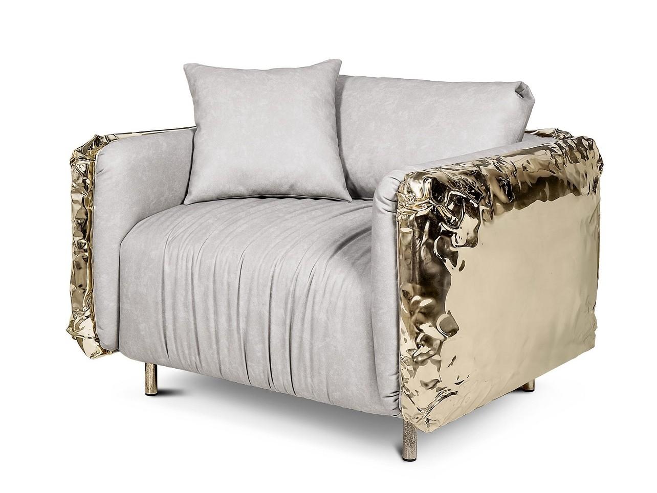 Upholstered leather armchair with armrests | Imperfectio by Boca Do Lobo