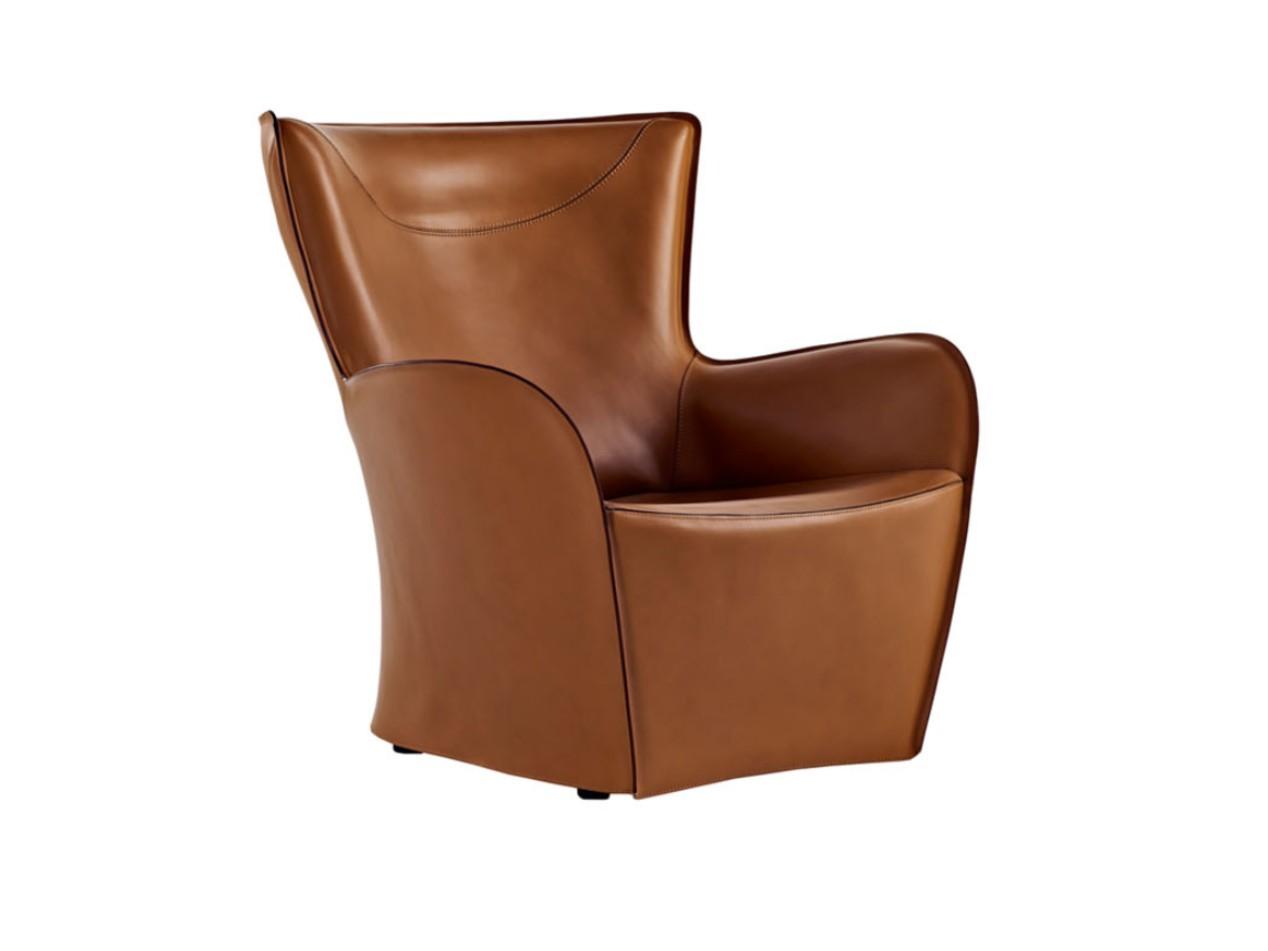 Bergere leather armchair with armrests | Mandrague by Molteni