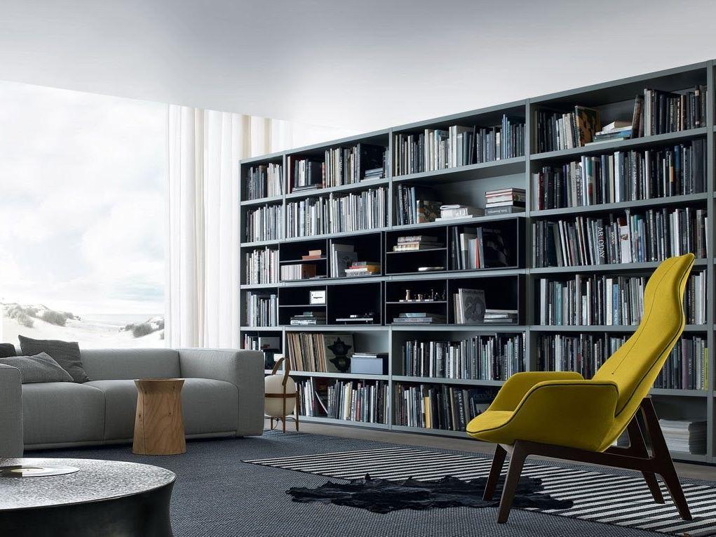 Sectional wooden bookcase | Wall System by Poliform