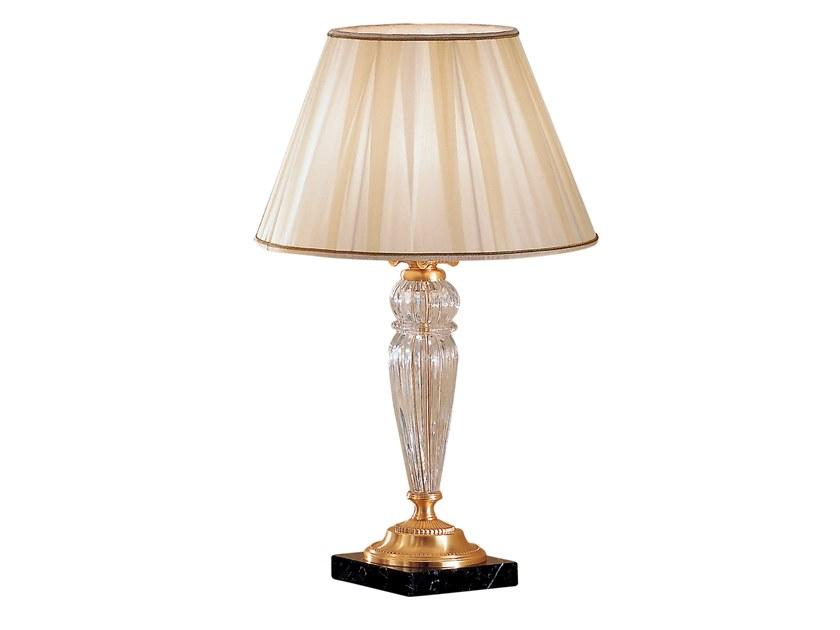 Satin gold plated table lamp with crystal and silk shade | Natascia 27077/lp /-lg by Possoni Illuminazione