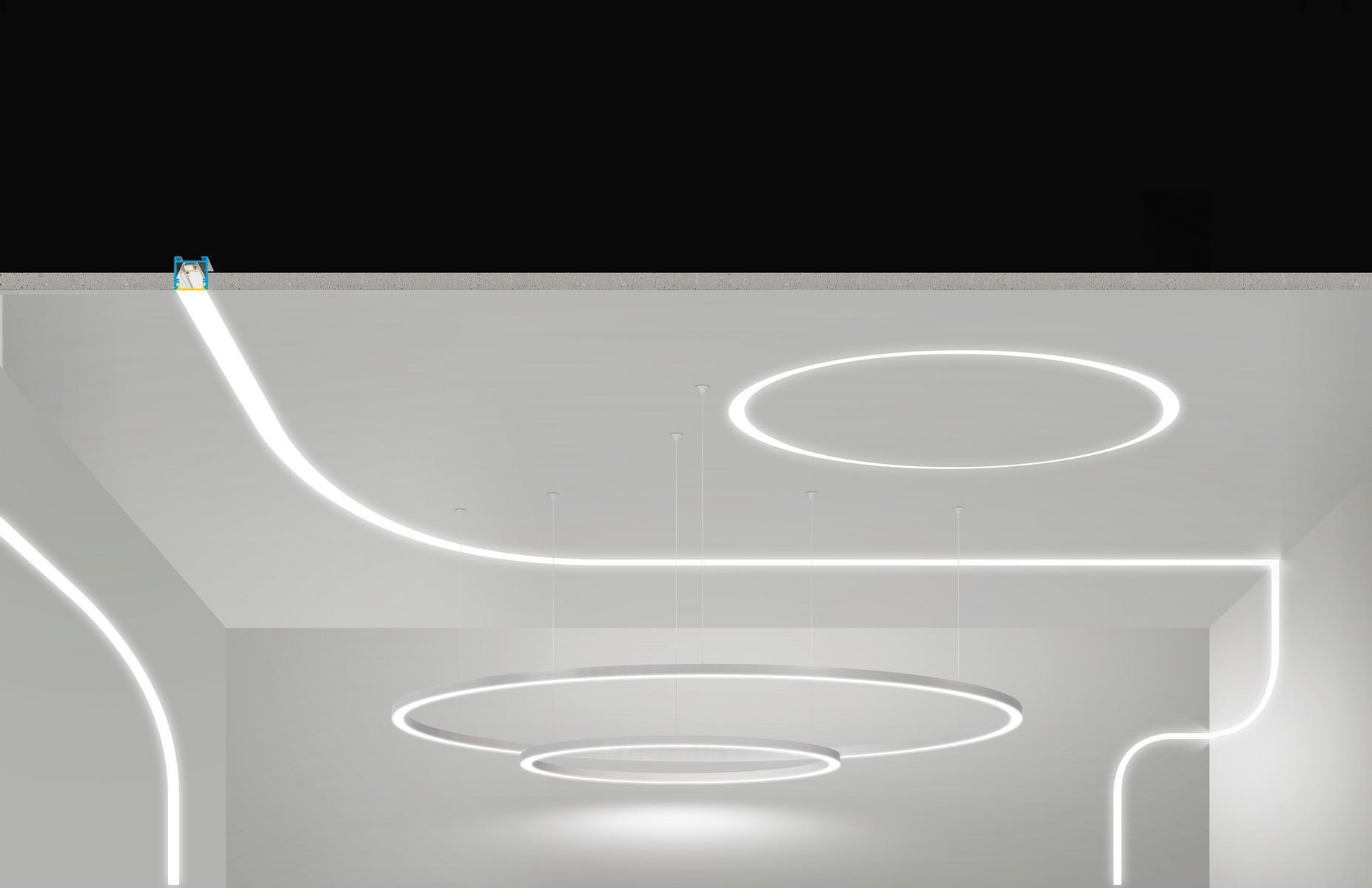 Ceiling mounted extruded aluminium linear lighting profile for LED modules | Brooklyn Round by Panzeri