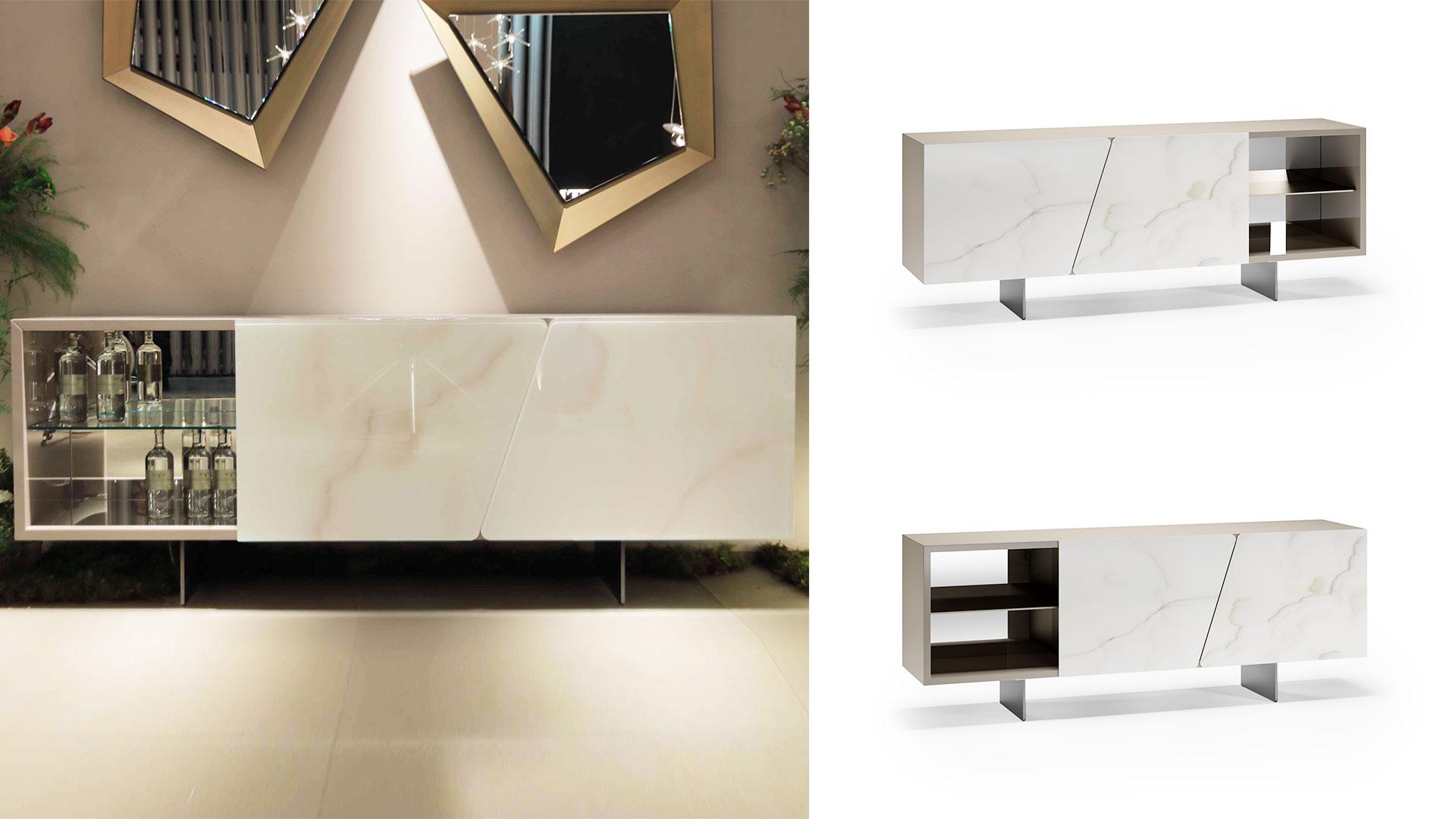 Glass sideboard with sliding doors | Vertigo by Reflex