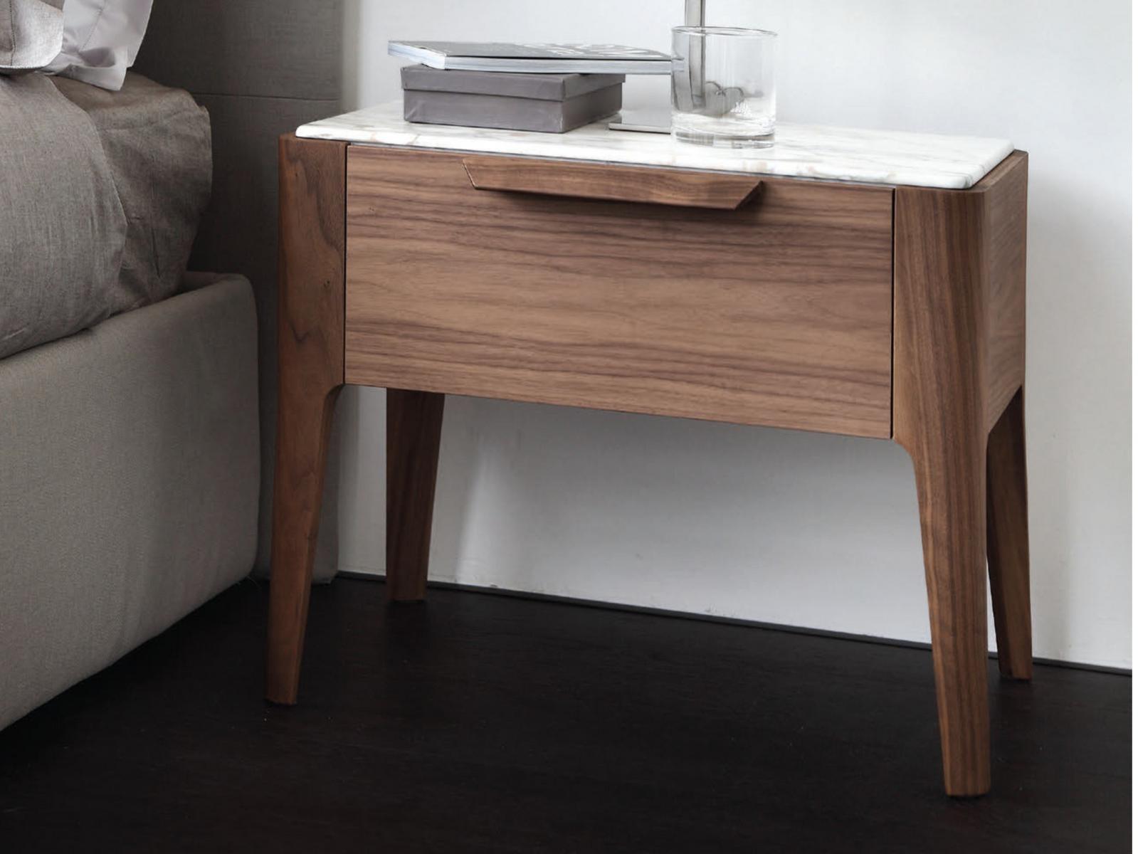 Rectangular walnut bedside table with drawers | Ziggy by Porada