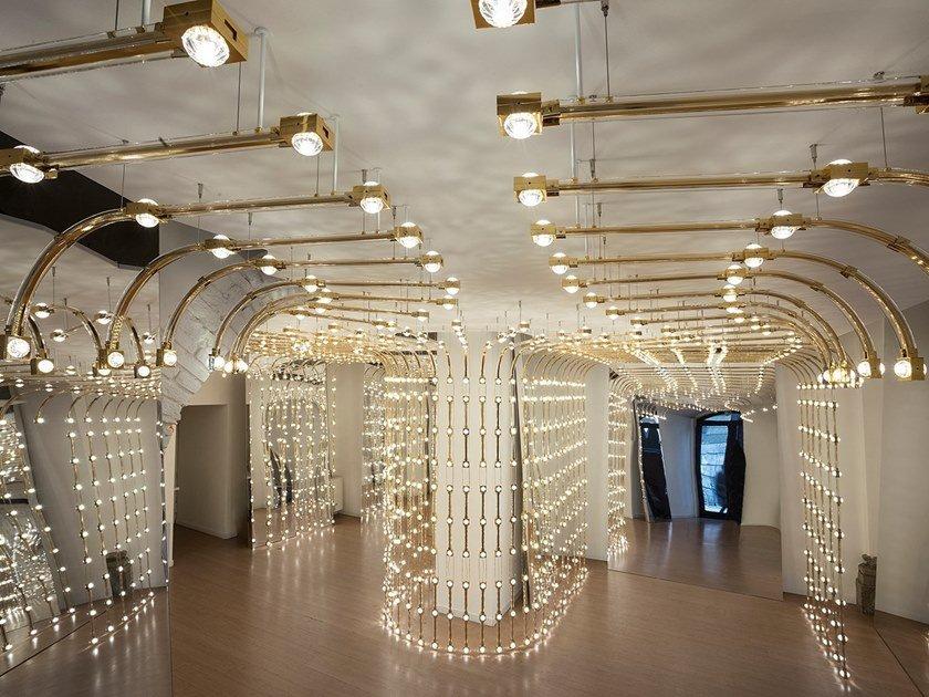 LED metal pendant lamp with crystals | Raqam R4 by Masiero