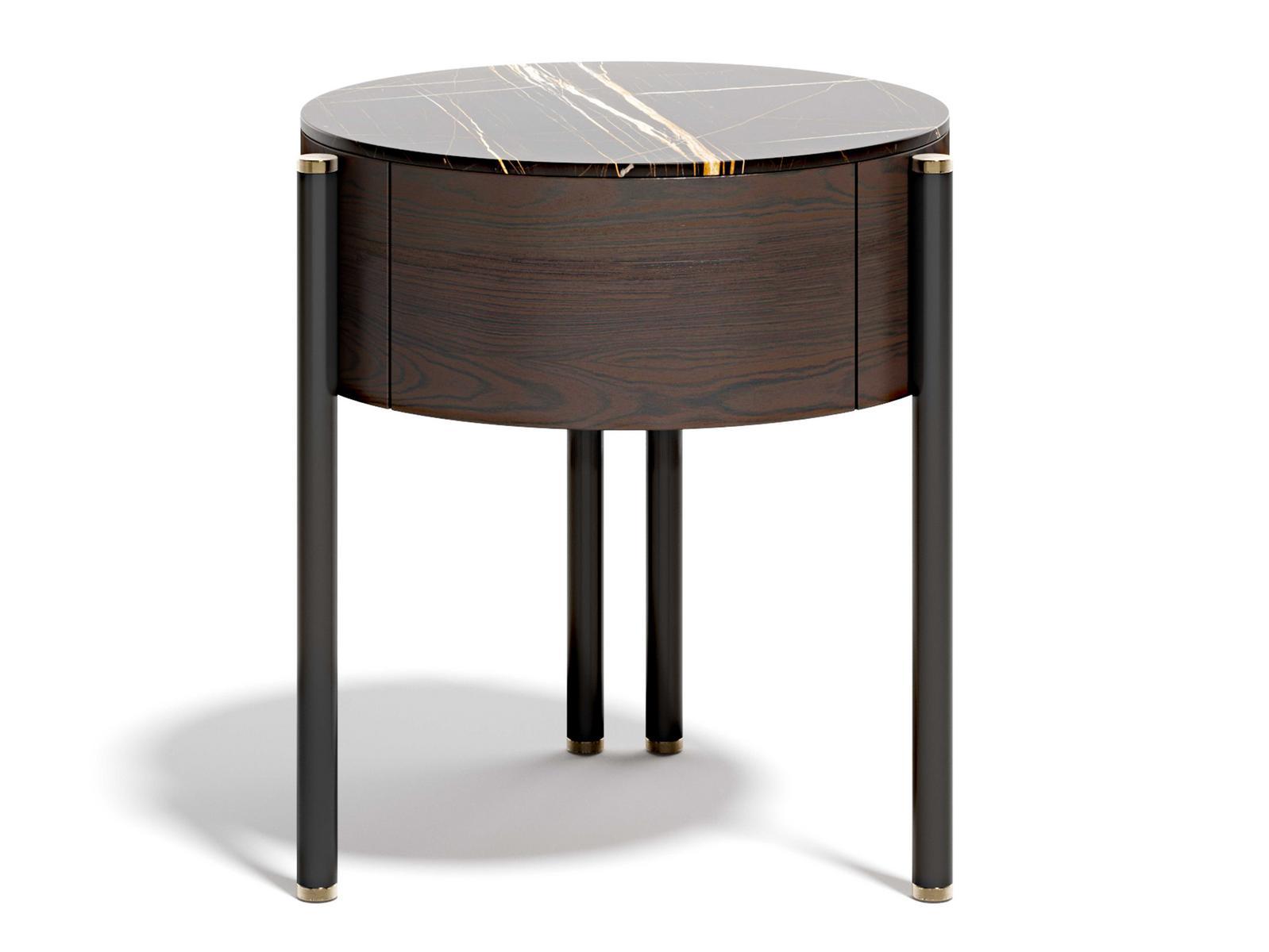 Round wooden and marble bedside table | Mayfair by Capital Collection
