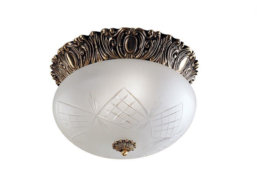 Antique brass ceiling light with glass | Lena 200/35 by Possoni Illuminazione