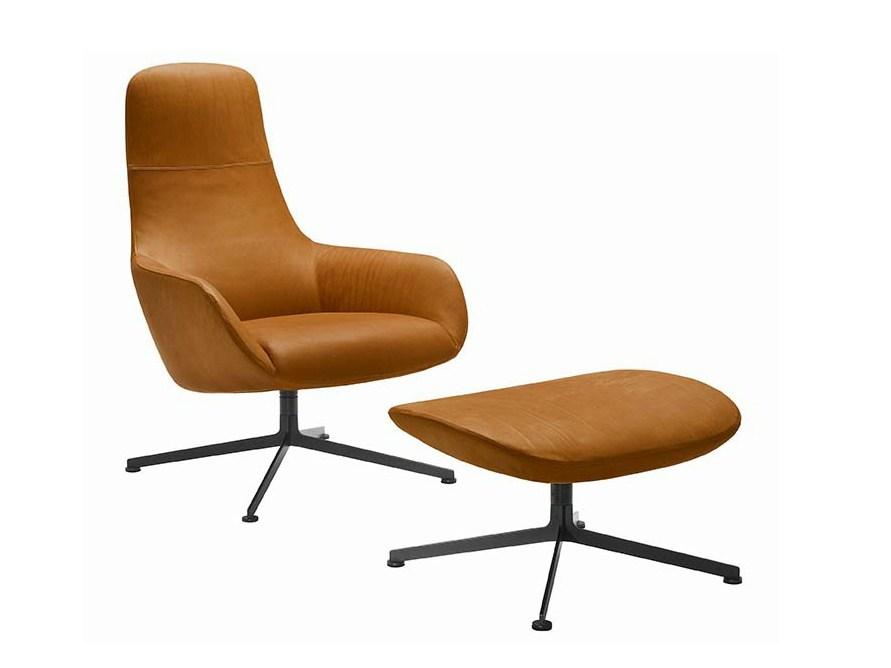 Swivel armchair with removable cover with footstool | Kent 896 by Zanotta