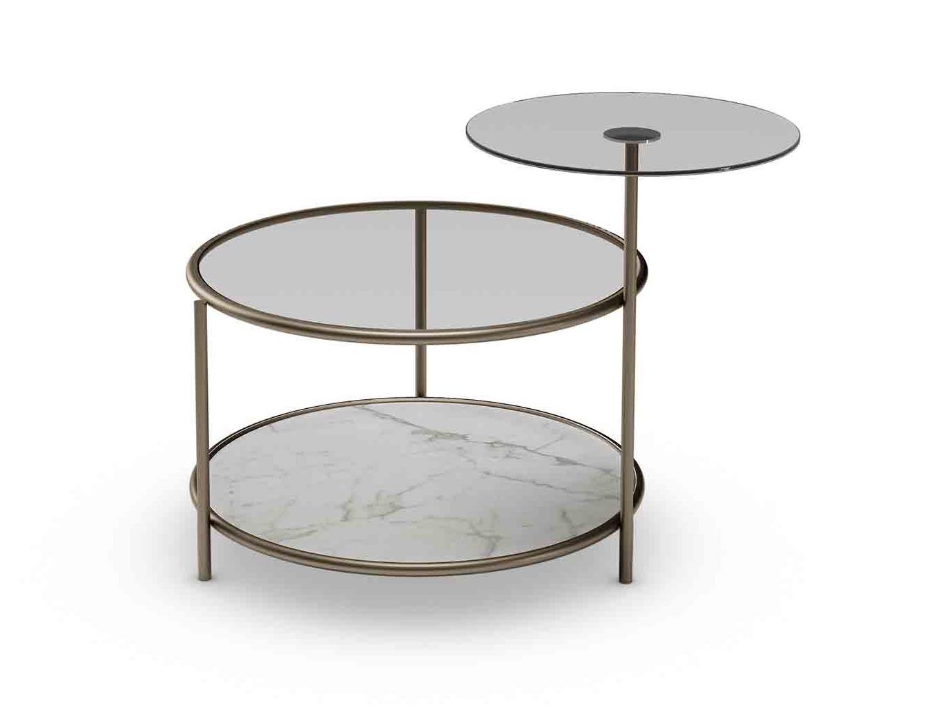 Round glass coffee table with integrated magazine rack | Egeo by Reflex