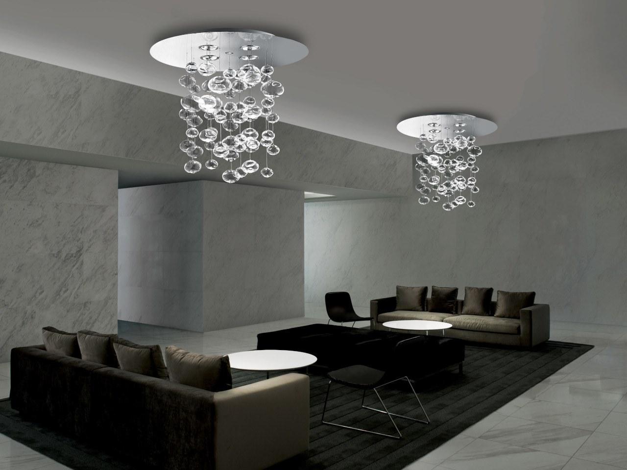 LED glass and steel ceiling lamp | Ether S90 by Leucos