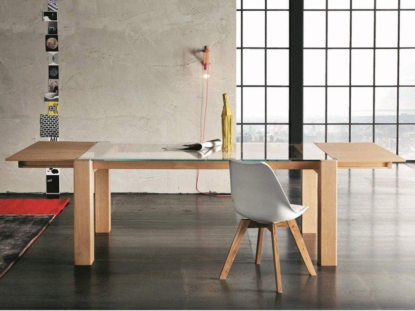 Extending rectangular wood and glass table | Sidney by Altacorte