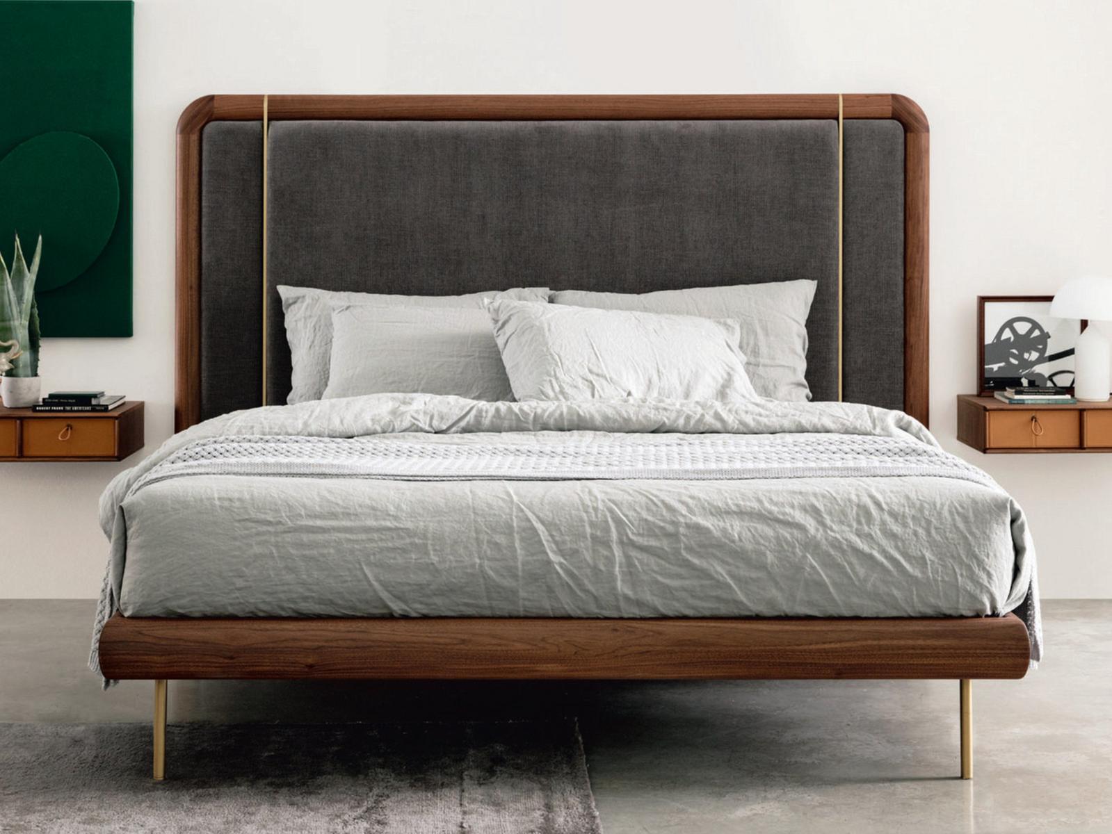 Wooden bed with upholstered headboard | Killian by Porada