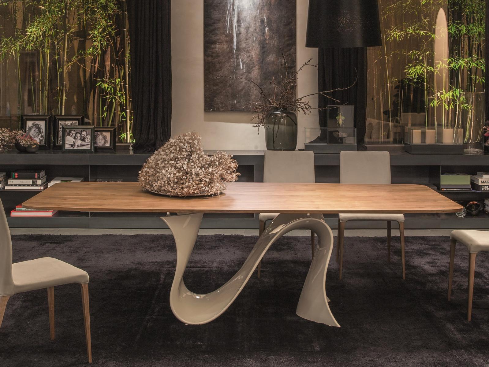 Rectangular walnut table with Baydur® base | Wave by Tonin Casa