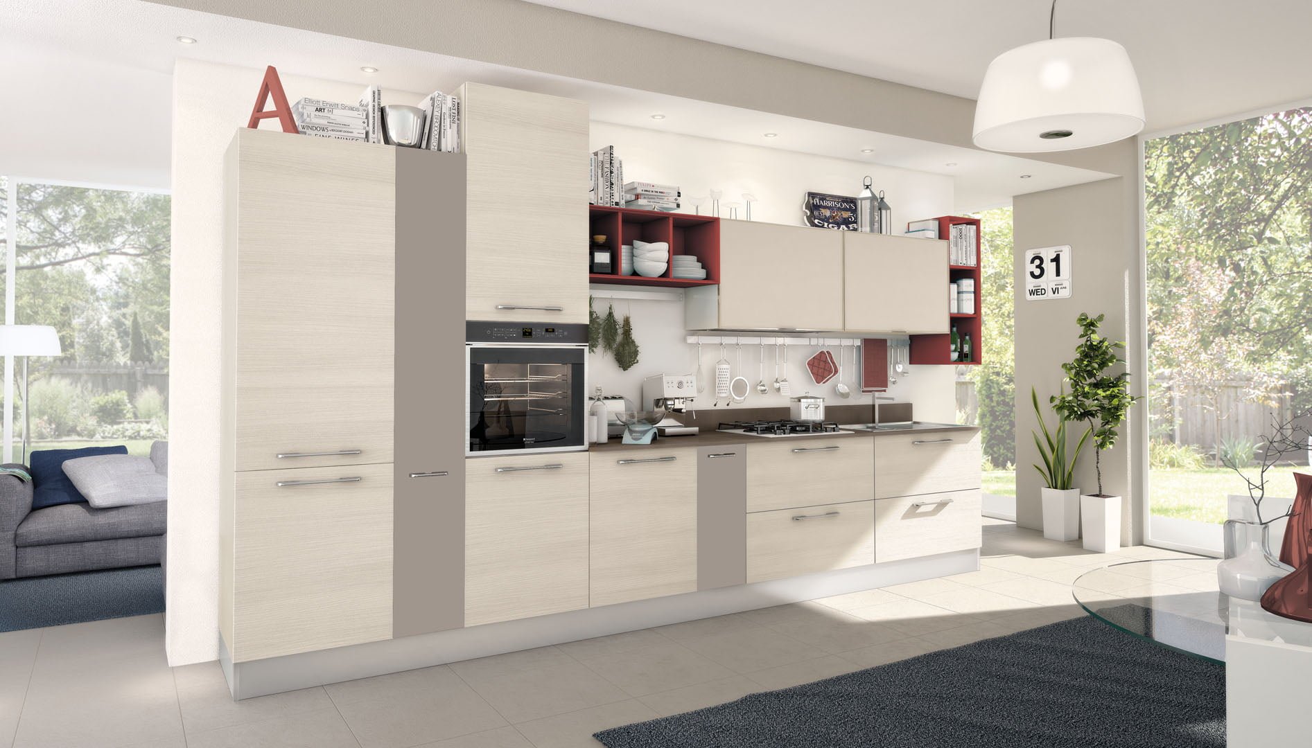 Uv lacquered kitchen with handles Lube Cucine Noemi