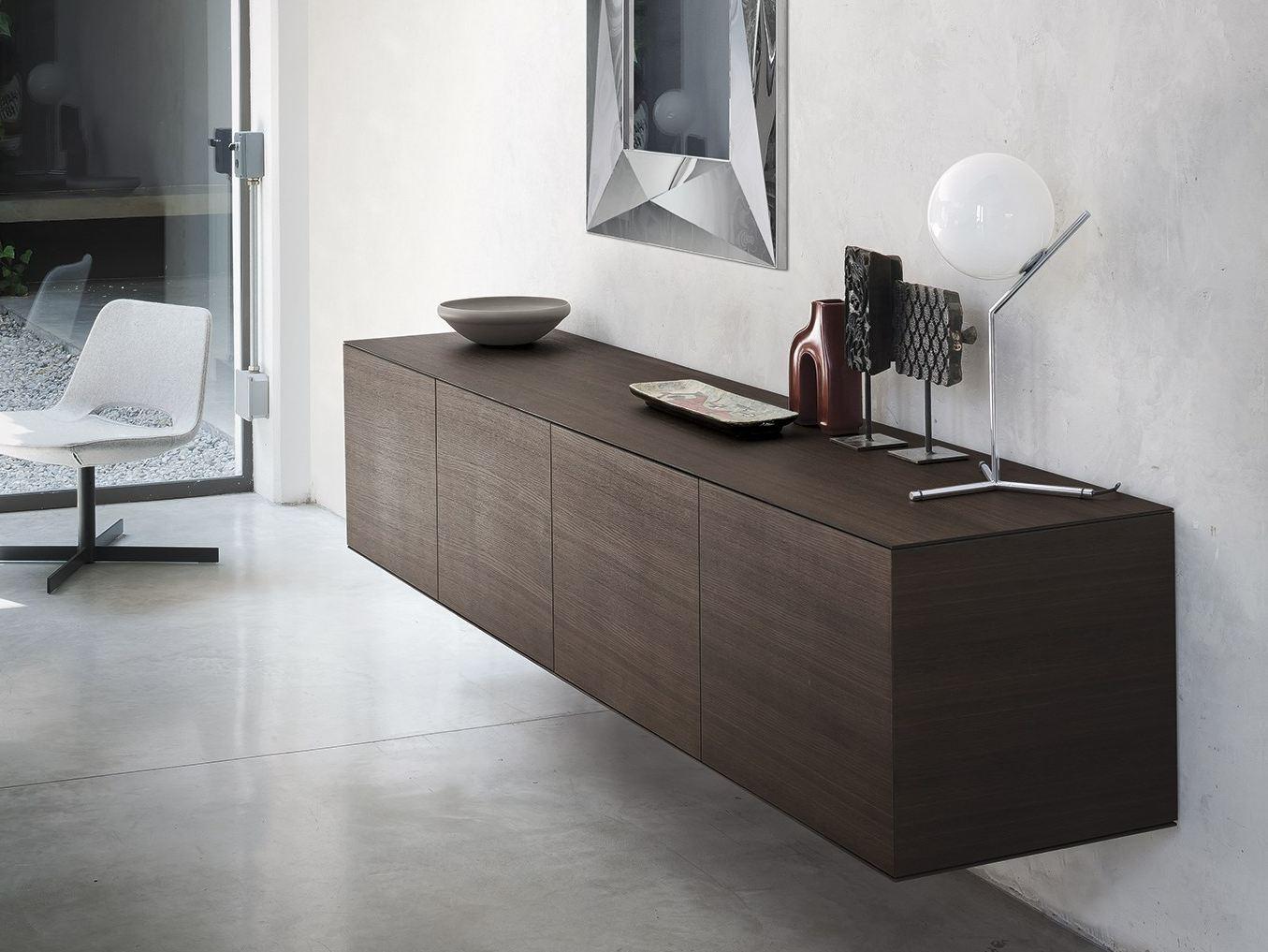 Suspended oak sideboard with doors | Linea by Riflessi