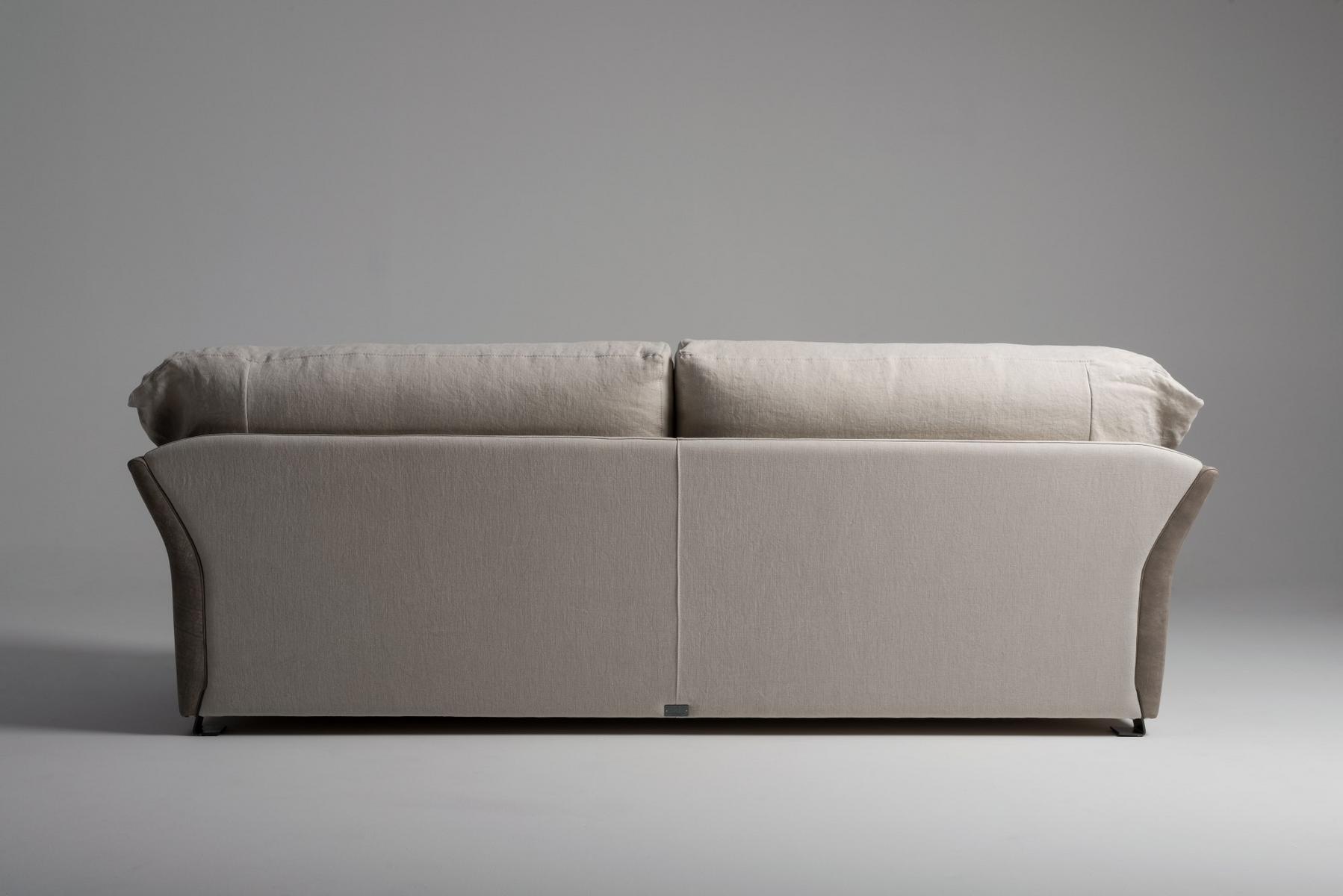 3 seater linen and leather sofa | Paco by Mantellassi 1926