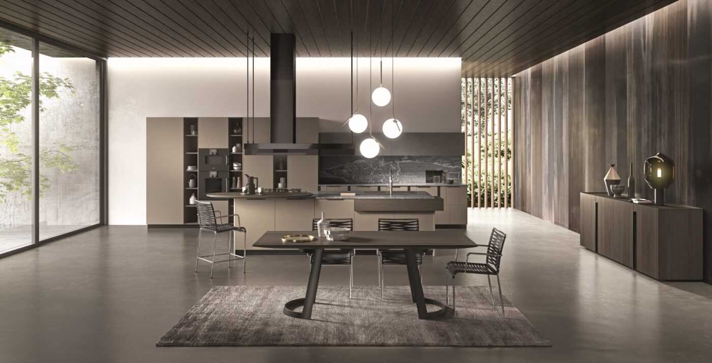 Veneer kitchen with handles Aster Cucine Brera Academy