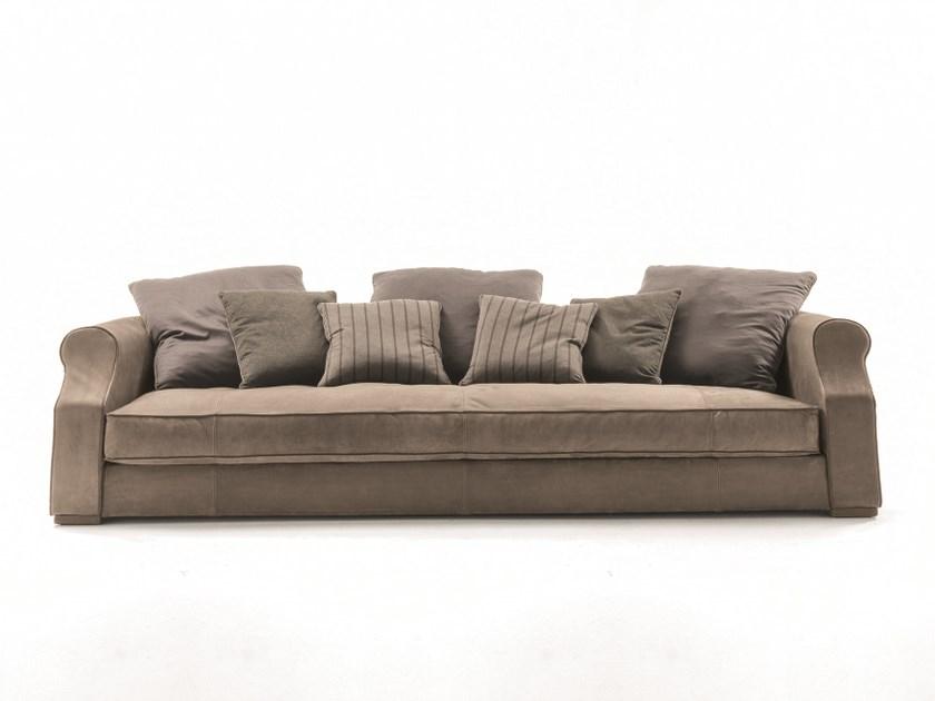 Sectional tanned leather sofa | Rubens Free Back Cushions by Longhi
