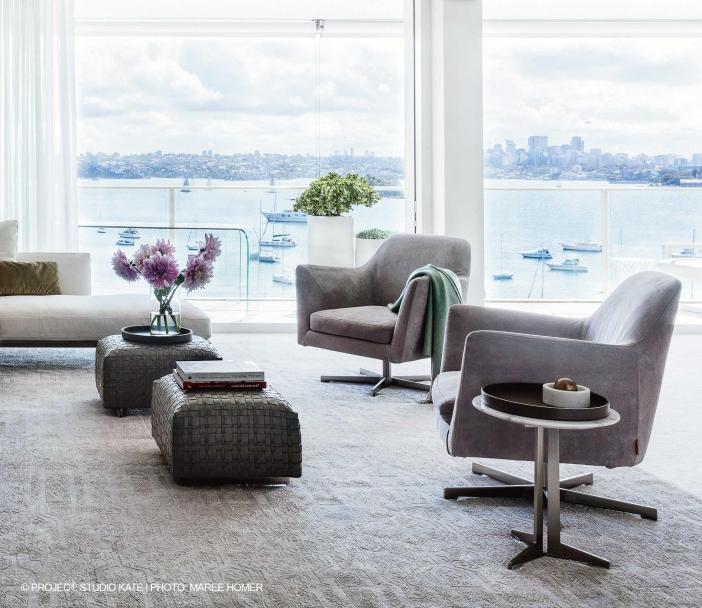 Swivel fabric armchair with armrests | Luce by Flexform