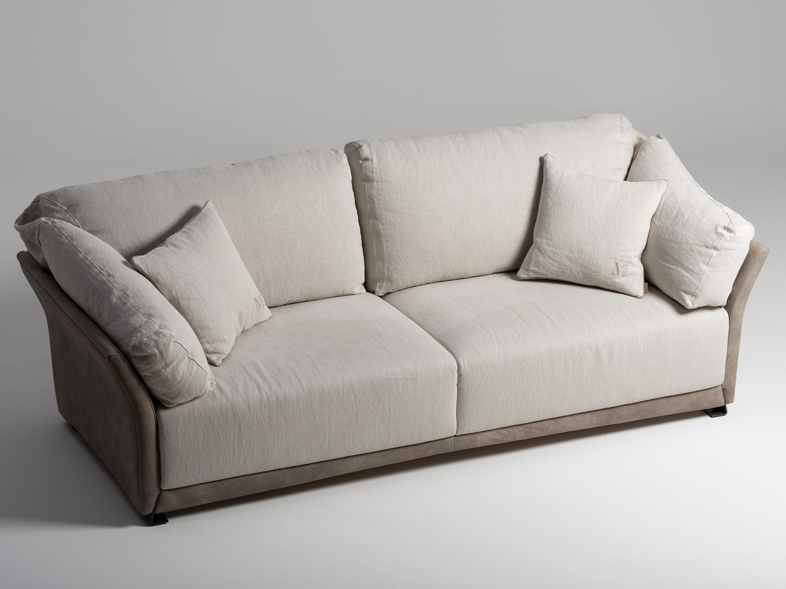 3 seater linen and leather sofa | Paco by Mantellassi 1926