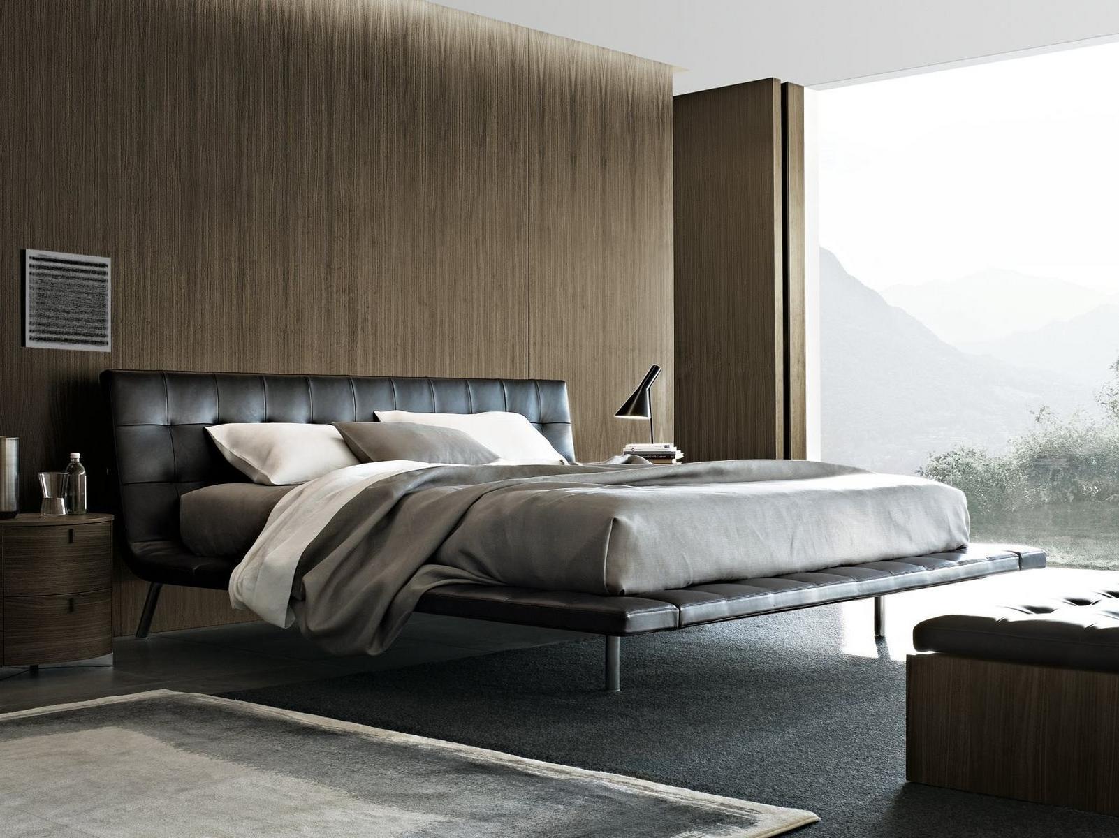 Leather double bed with tufted headboard | Onda by Poliform