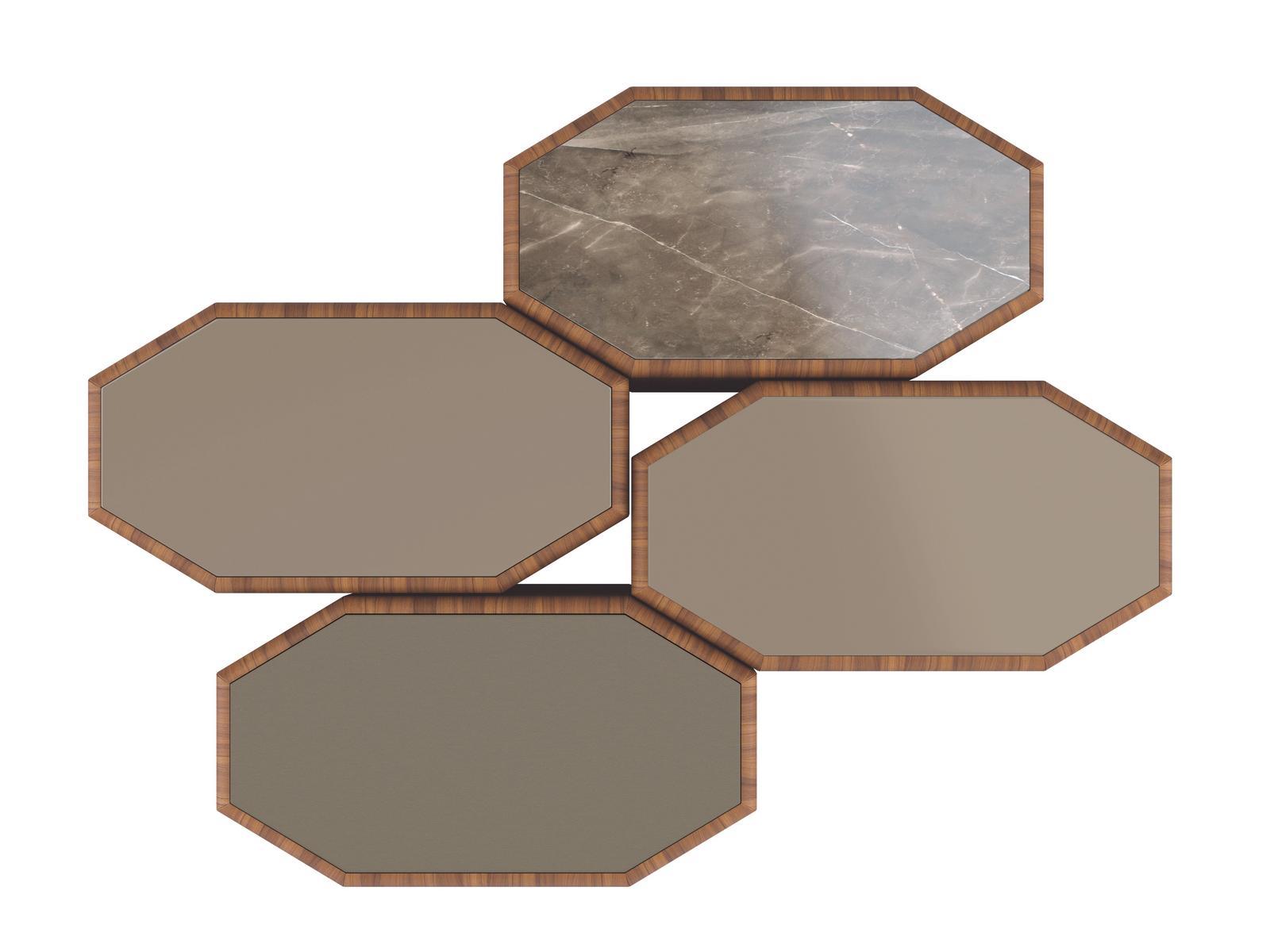 Modular octagonal walnut coffee table | Esedra Set by Bruno Zampa