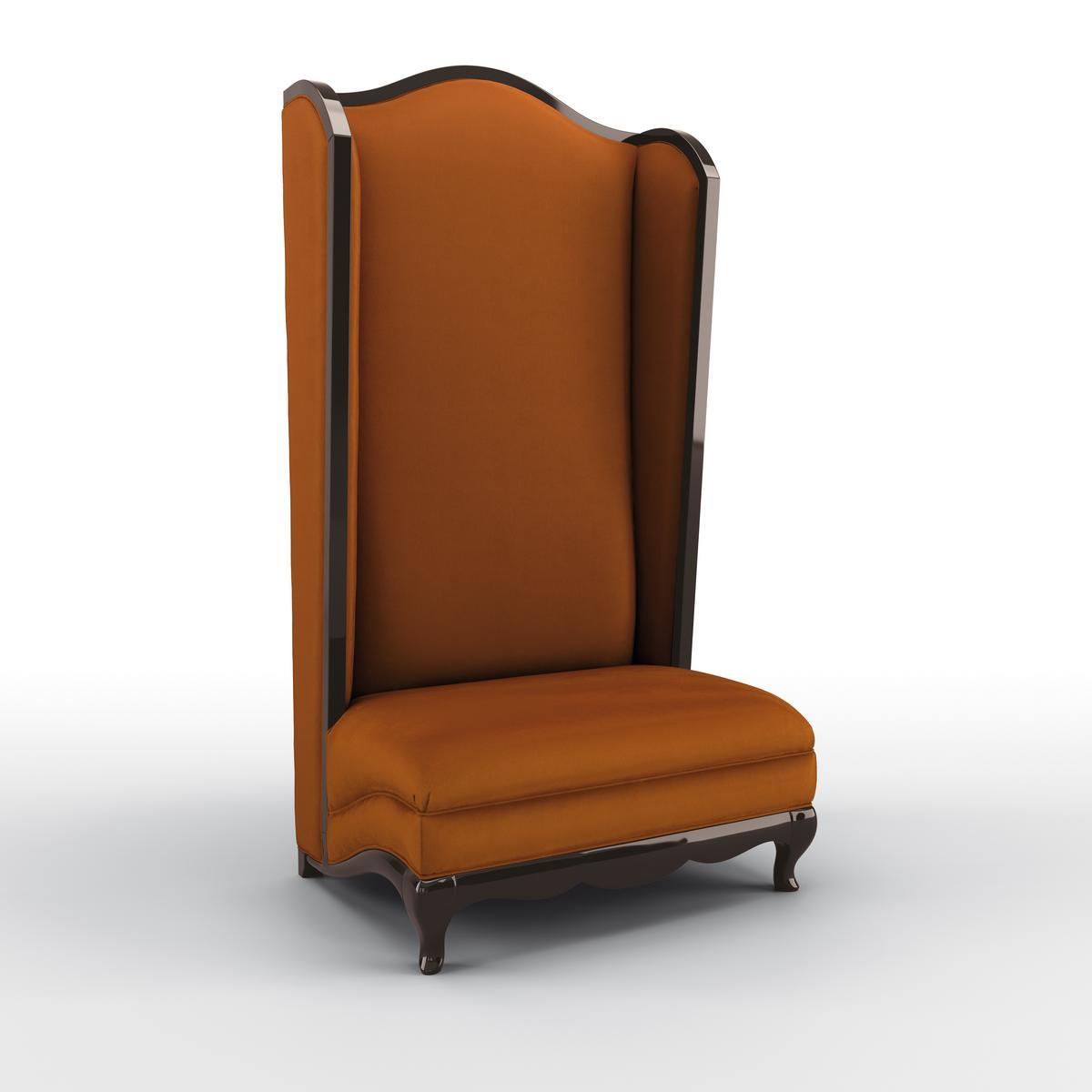 Armchair with high back in solid wood and velvet | Wally by Bruno Zampa