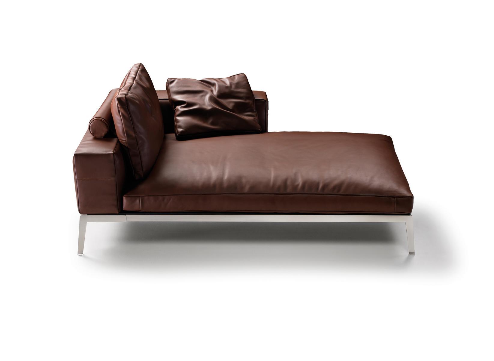 Tanned leather day bed with removable cover | Lifesteel by Flexform