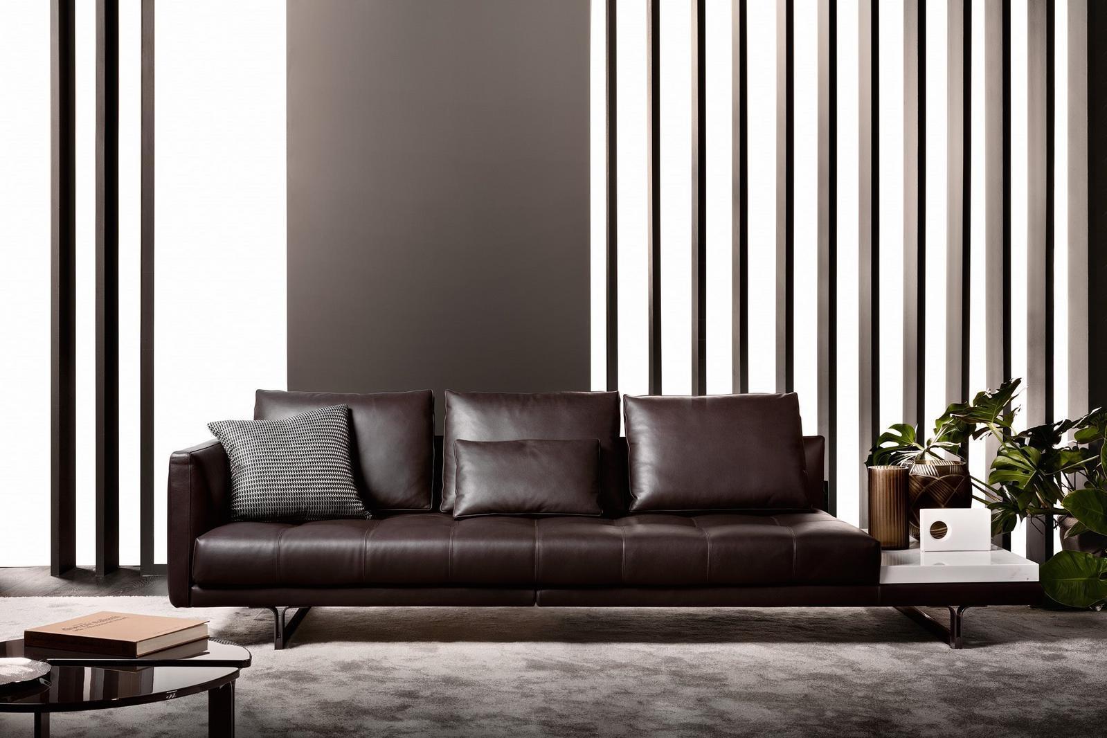 Sectional leather sofa with headrest in a contemporary style | Valery by Alberta Salotti