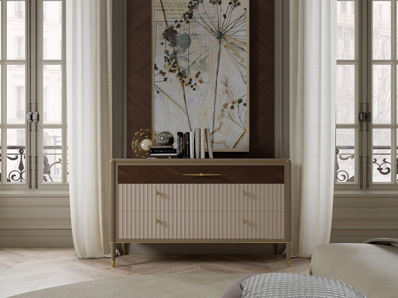 Chest of drawers in linden with upper drawer in walnut | Pr.112 by Stella del Mobile