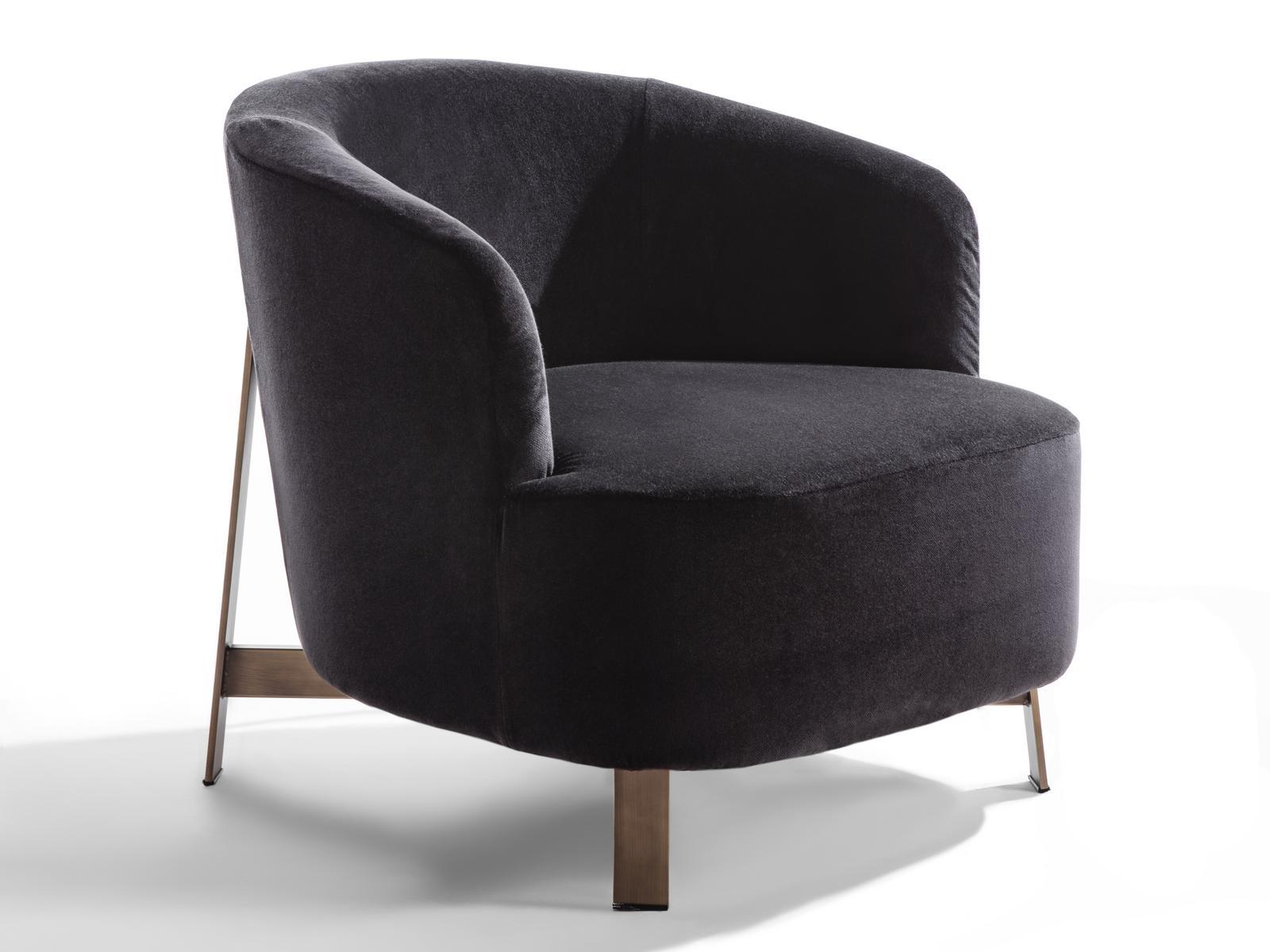 Velvet armchair and bronzed brass base | Copine by Porada