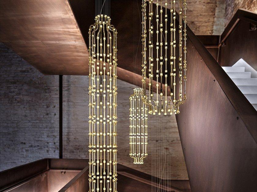 LED metal pendant lamp with crystals | Raqam M7 by Masiero