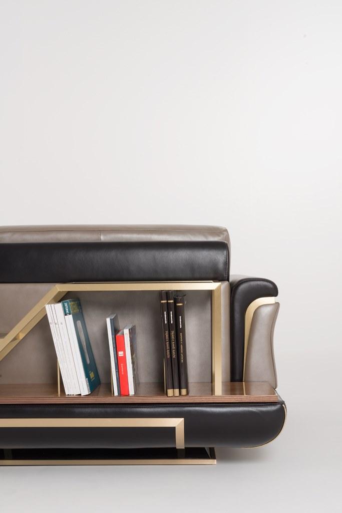 Sectional leather sofa with integrated magazine rack | Adone Deep by Mantellassi 1926