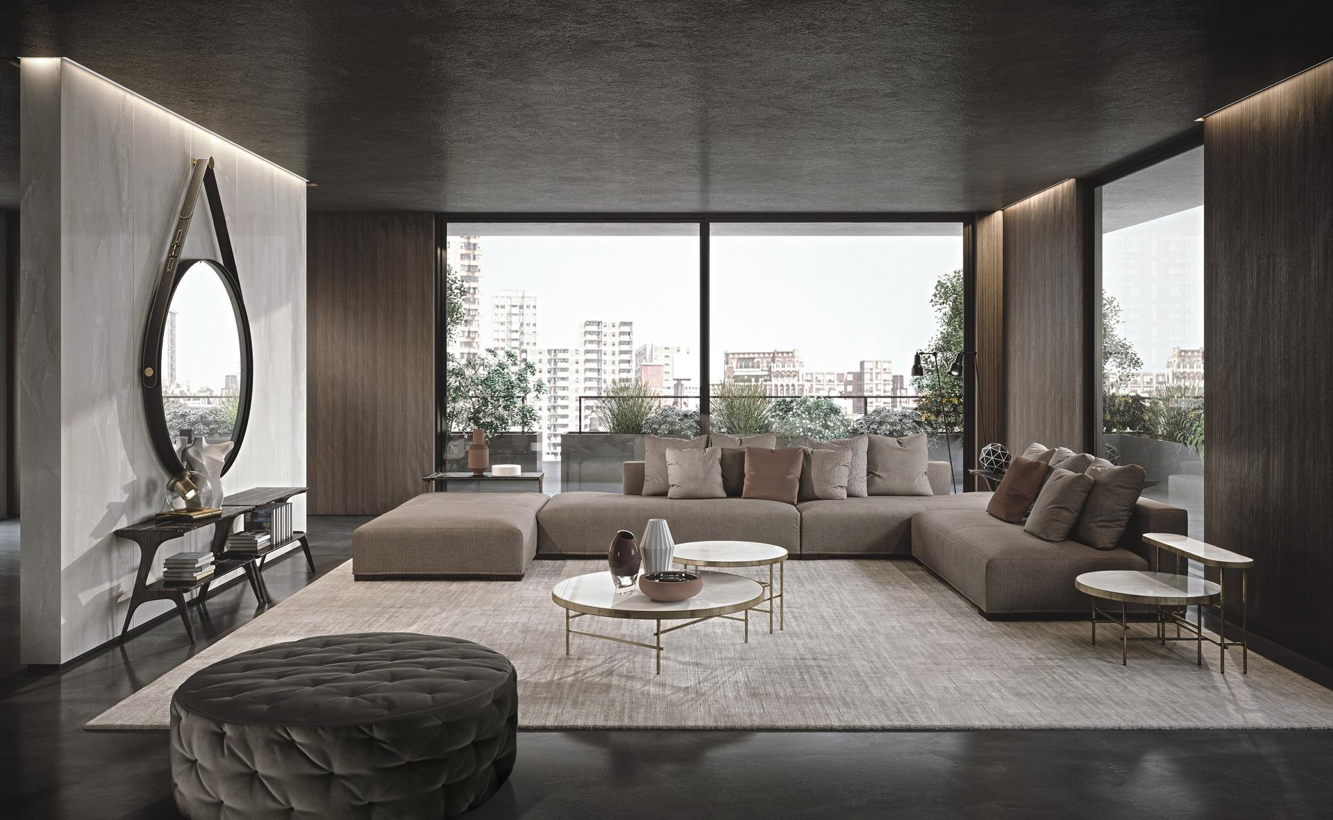 Tufted round fabric pouf | Miller by Frigerio