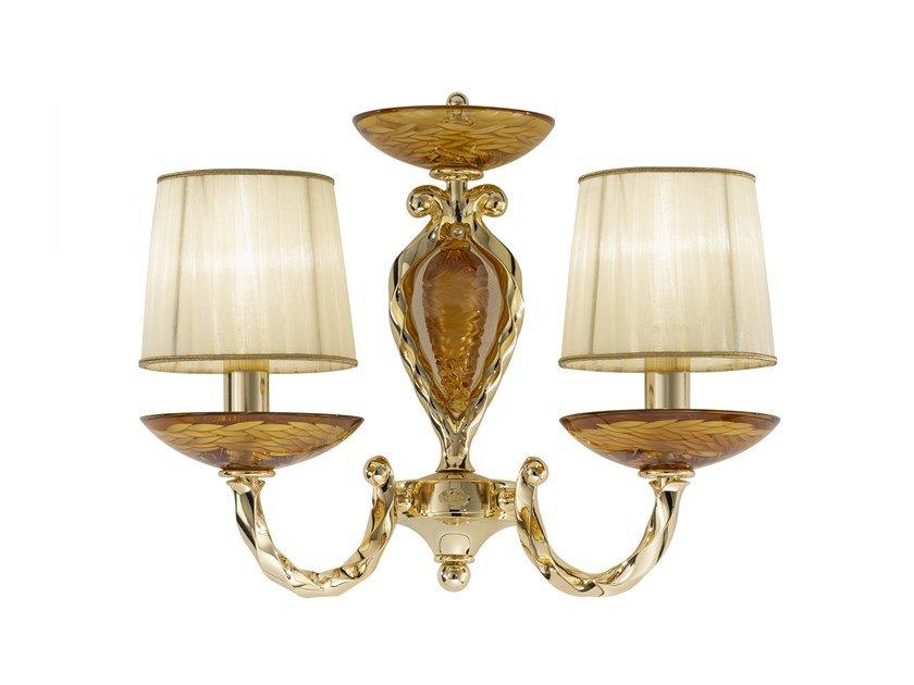 Gold plated wall light with amber crystal and shades | Arianna 535/a2 by Possoni Illuminazione