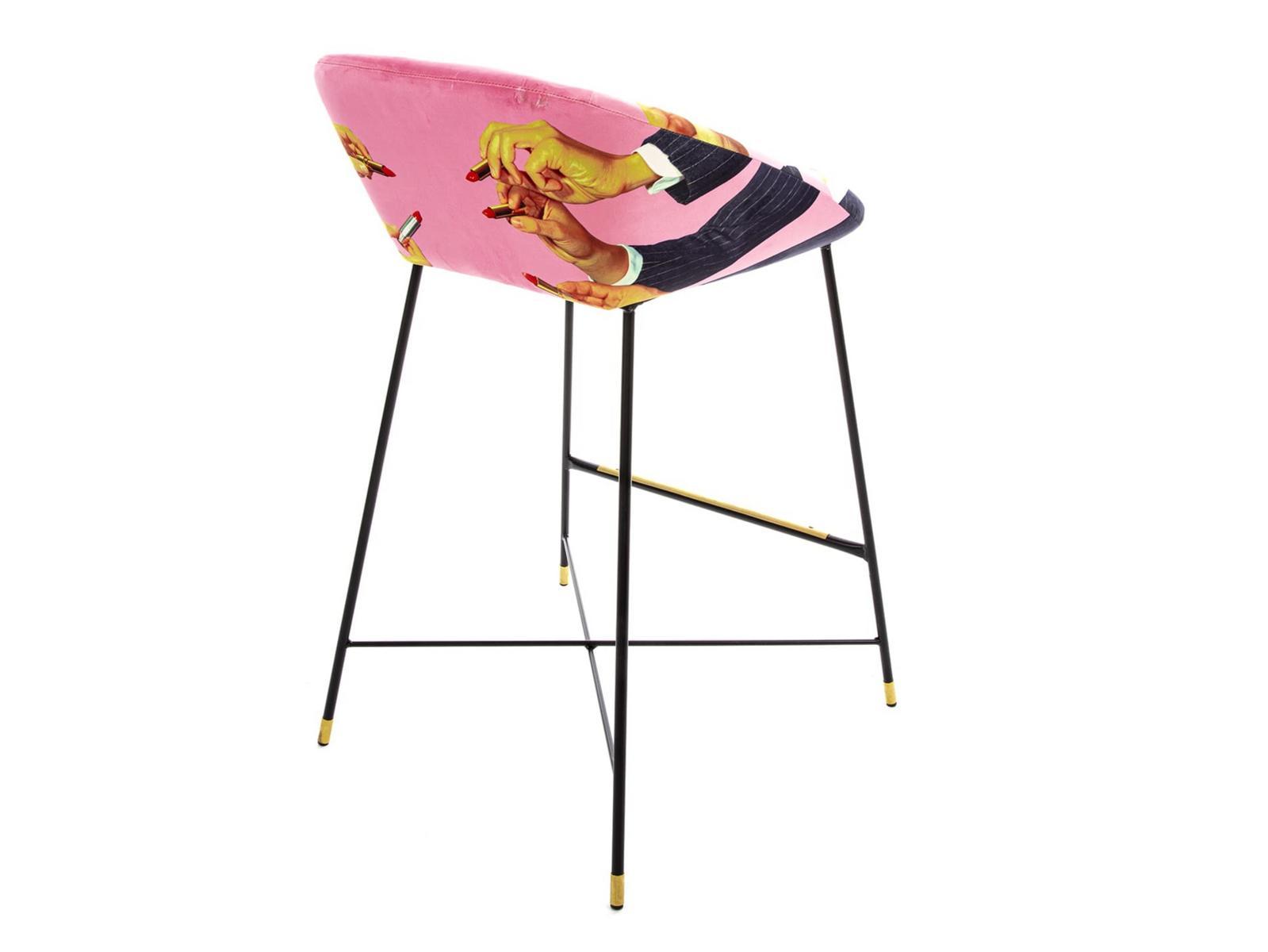 High fabric stool with back | Pink Lipsticks by Seletti