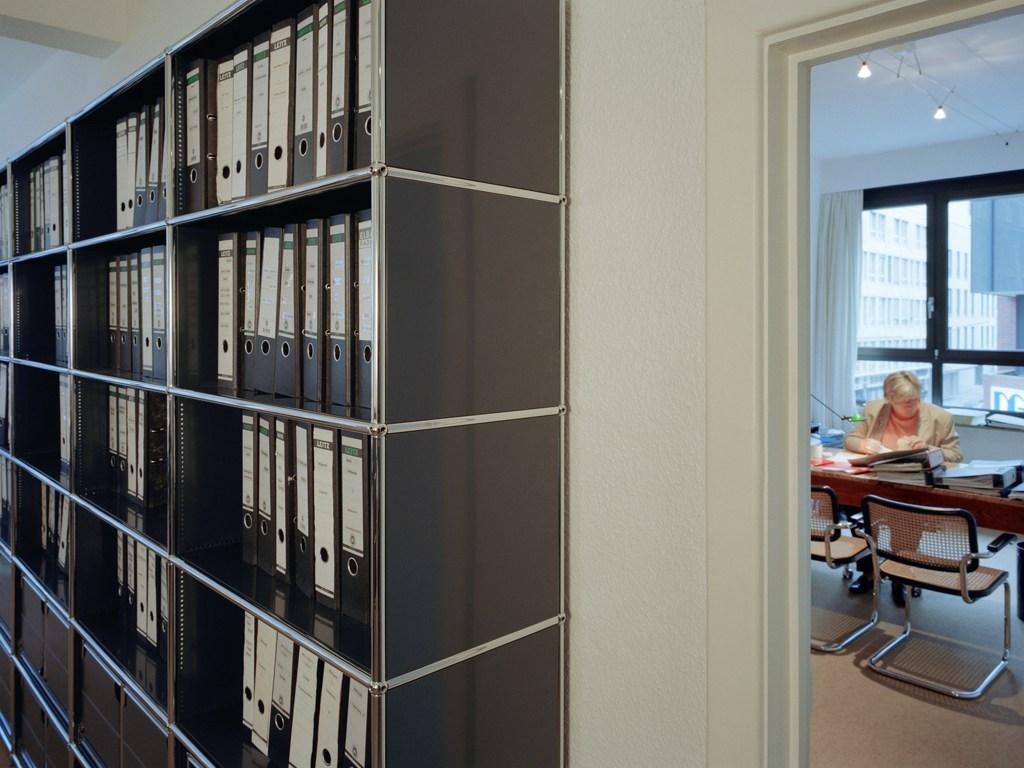 Tall modular metal office storage unit | Haller Modular Office Shelving by USM