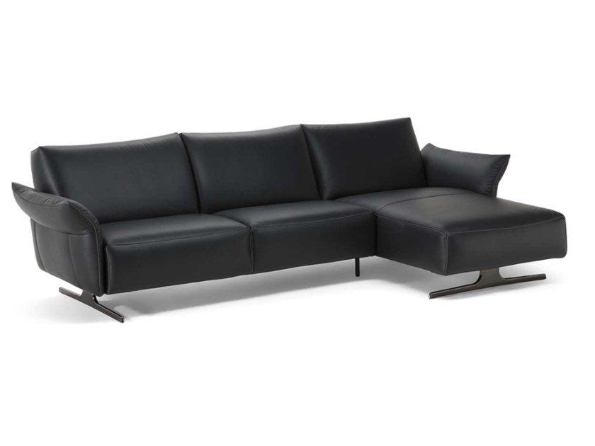 Leather sofa with chaise longue | Milano by Natuzzi Italia