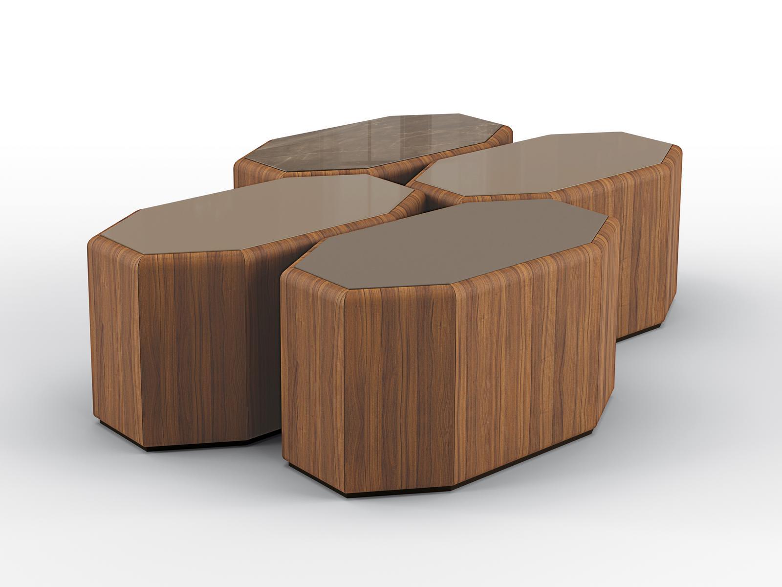 Modular octagonal walnut coffee table | Esedra Set by Bruno Zampa
