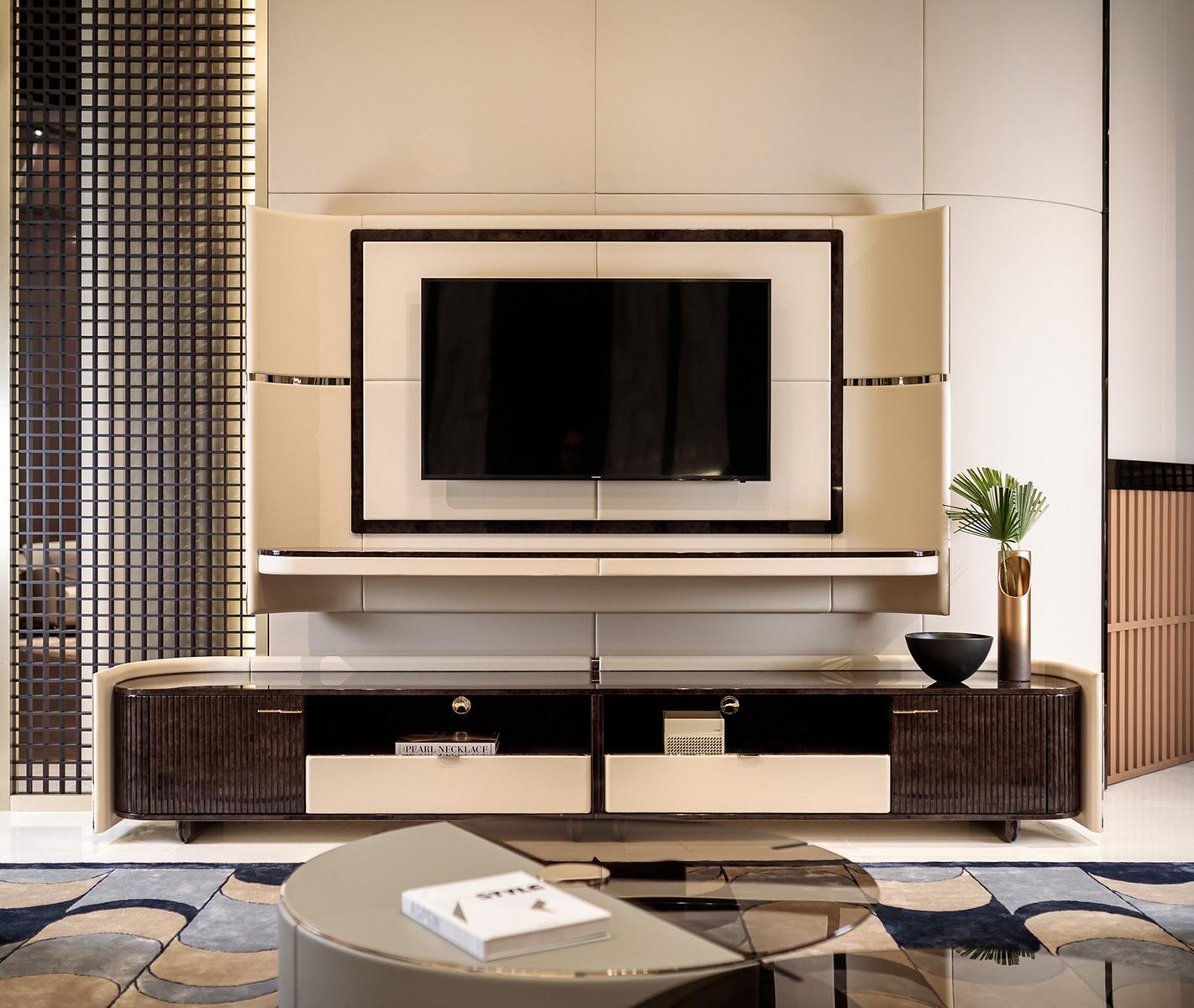 Leather TV cabinet with drawers | Eclipse by Turri