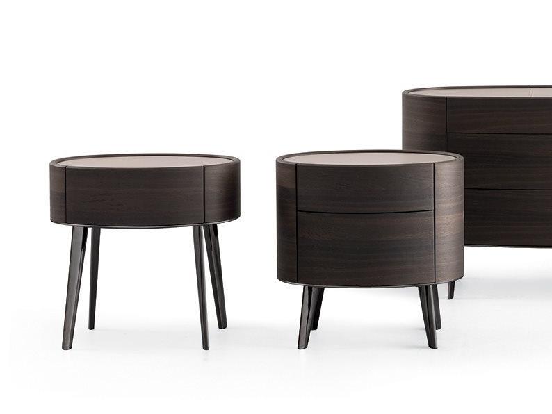 Oval wooden bedside table with drawers | Kelly by Poliform