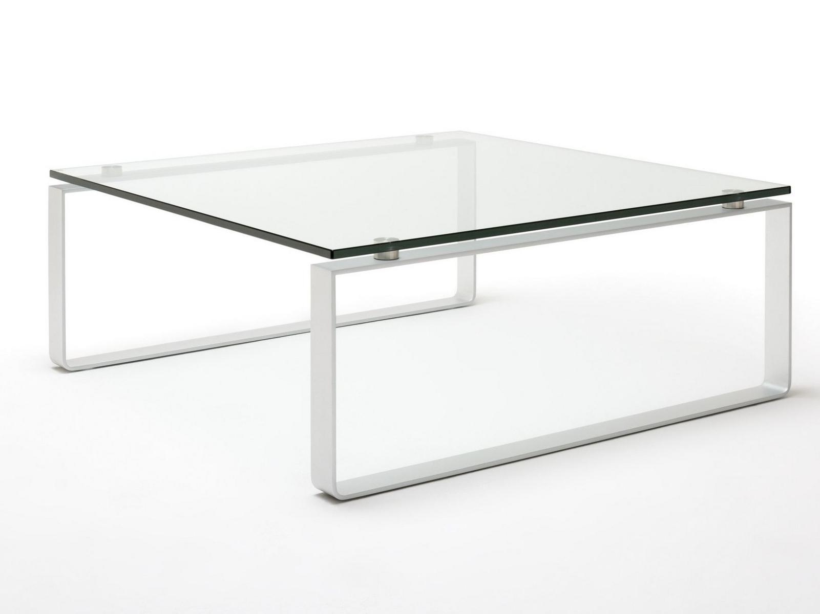 Sled base square glass and steel coffee table | 8710 by Rolf Benz